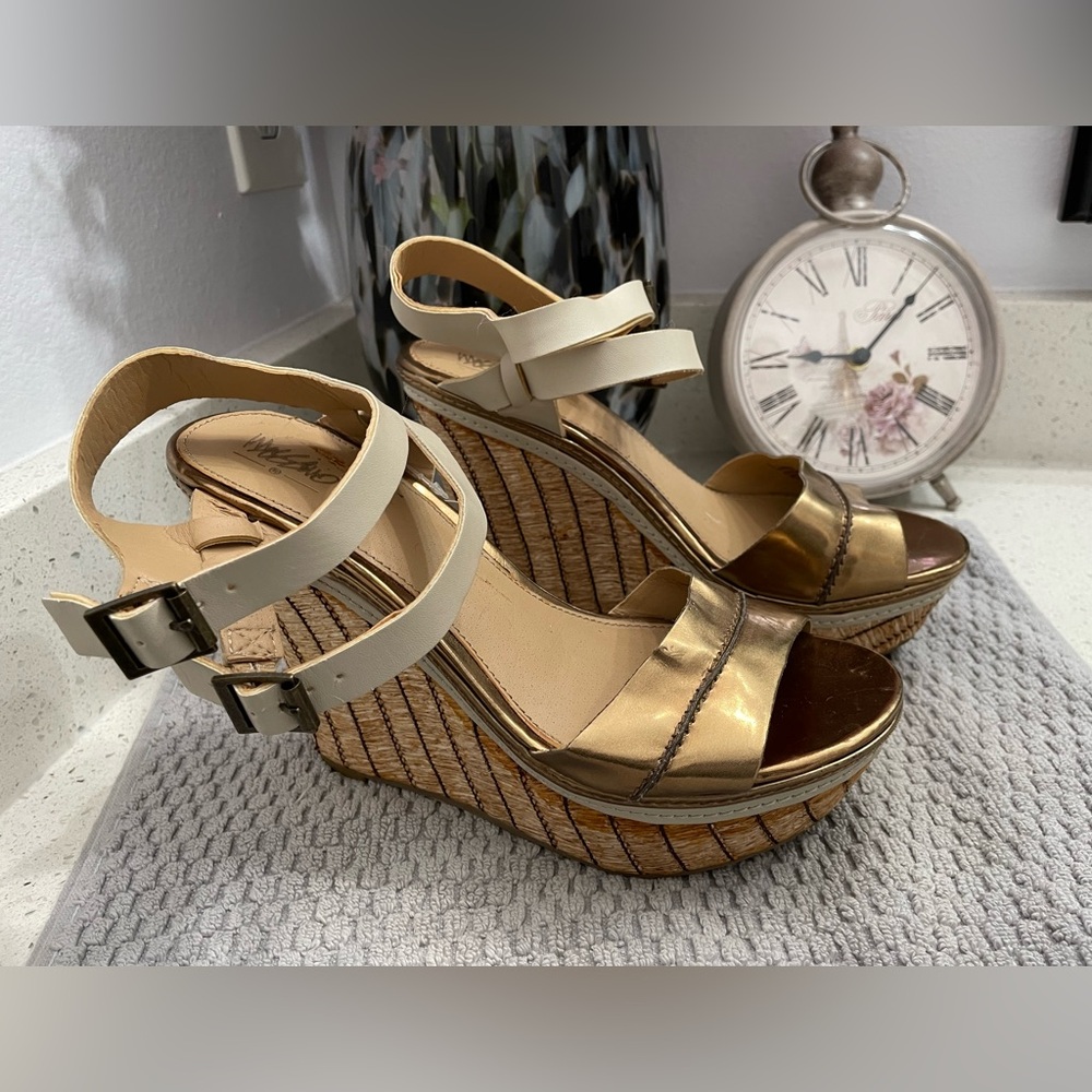 Mossimo Supply Co. Gold and Cream Wedge Sandals